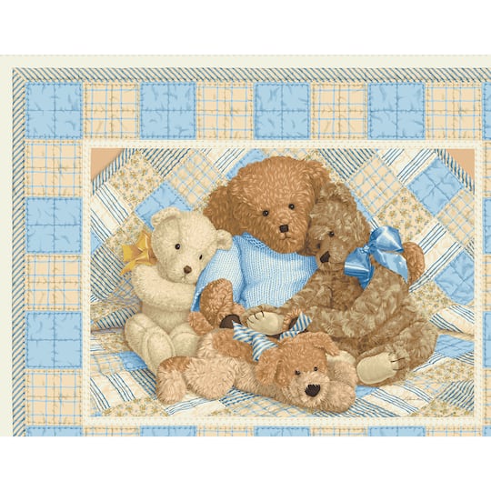 Fabric Traditions Blue Teddy Bear Panel Cotton Fabric